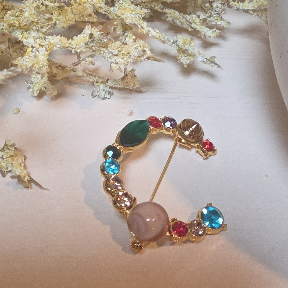 Nwot Letter C Initial Name letter Jeweled Multicolor Brooch Personalized Gift